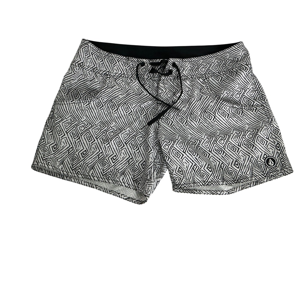 Volcom Urban Tribe 5 Board Shorts Black White Geometric Maze Print Size 7/28